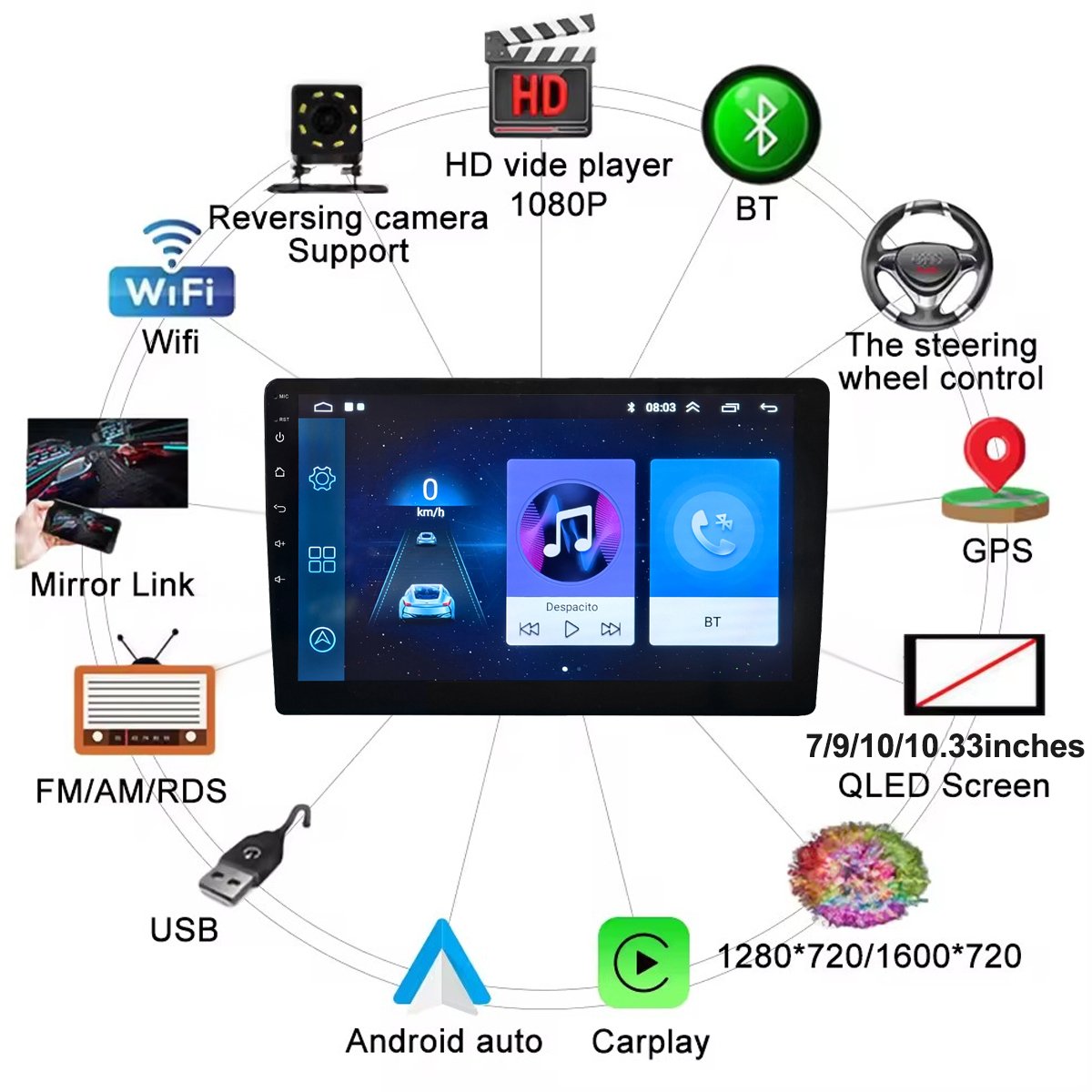 Car Radio Player Universal Android 11 Car DVD Player with Touch Screen Car Video Navigation GPS
