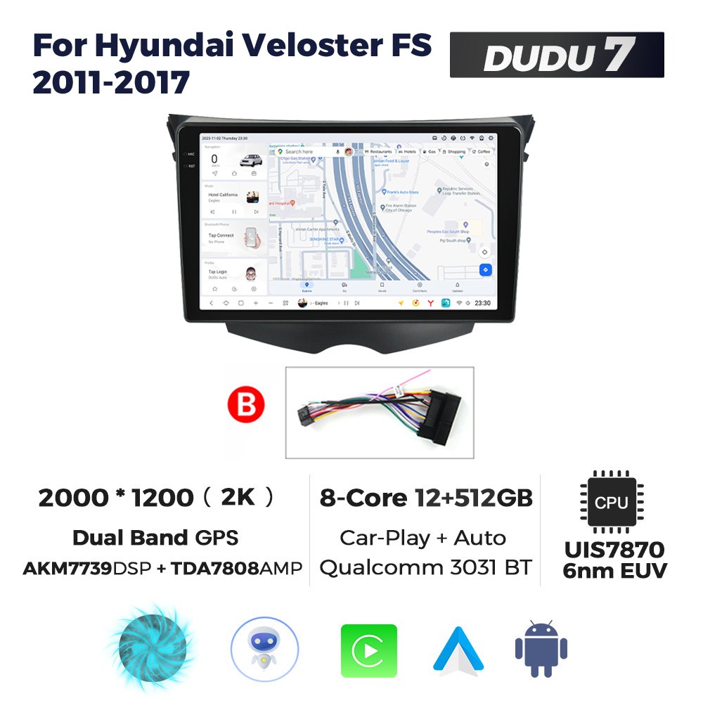 MEKEDE DUDU7 car radio qled touch screen gps navigation For Hyundai Veloster FS 2011-2017 TPMS DVR SWC cooling fan