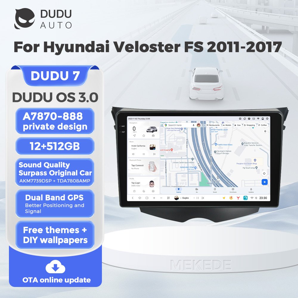 MEKEDE DUDU7 car radio qled touch screen gps navigation For Hyundai Veloster FS 2011-2017 TPMS DVR SWC cooling fan