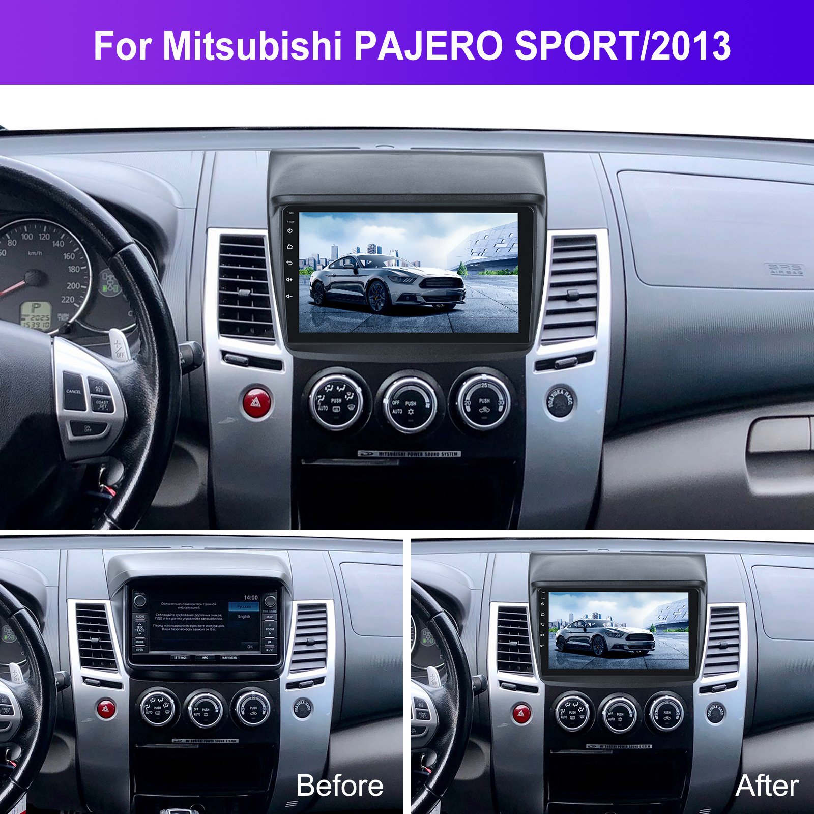 Podofo Android Car Radio Double Din 9'' Autoradio For Mitsubishi Pajero Sport 2013 Carplay Android Auto BT GPS WiFi Car Stereo