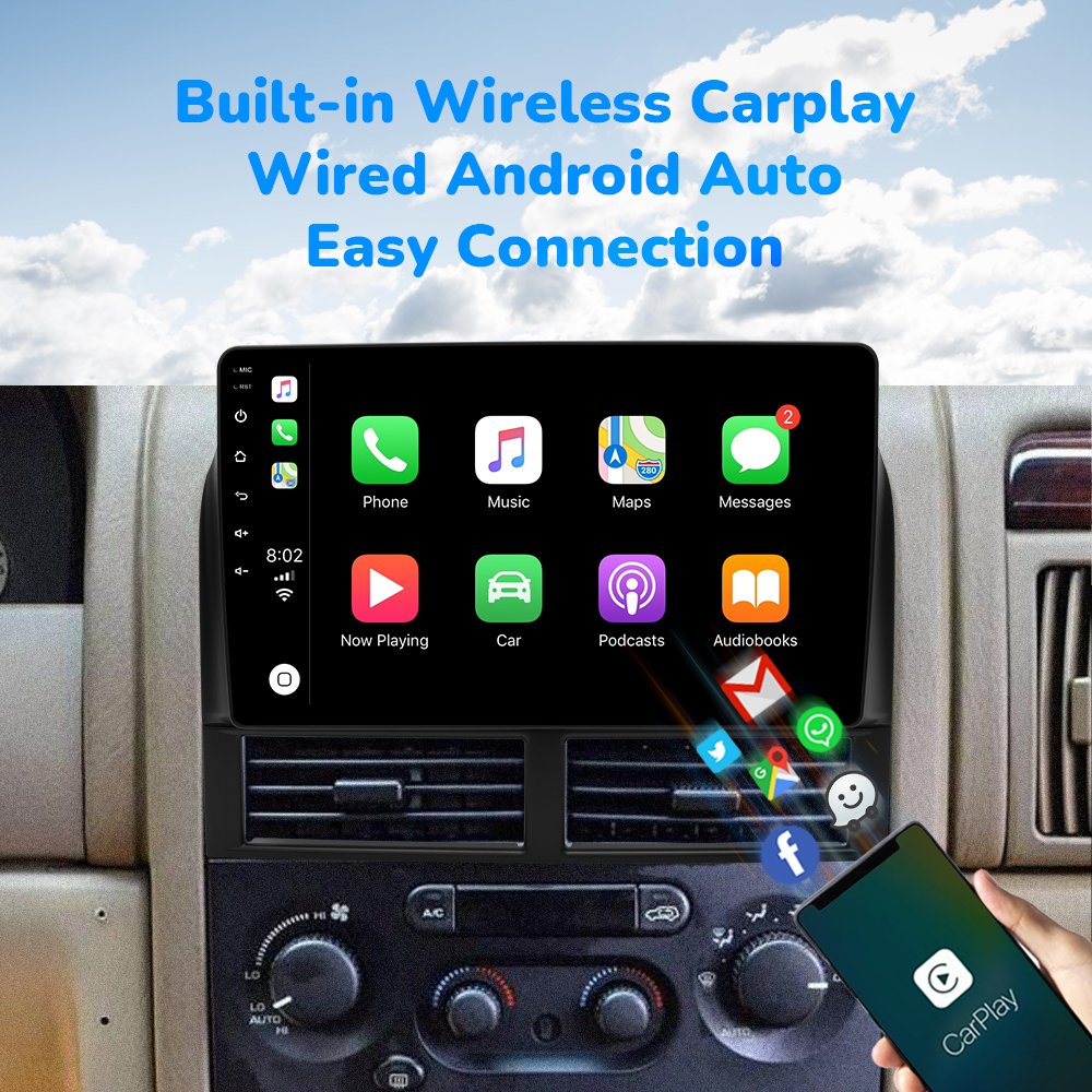 9 inch Autoradio Android 13 car radio for Jeep Grand Cherokee II WJ 1998-2004 Multimedia Player Stereo GPS Navi Wireless carplay