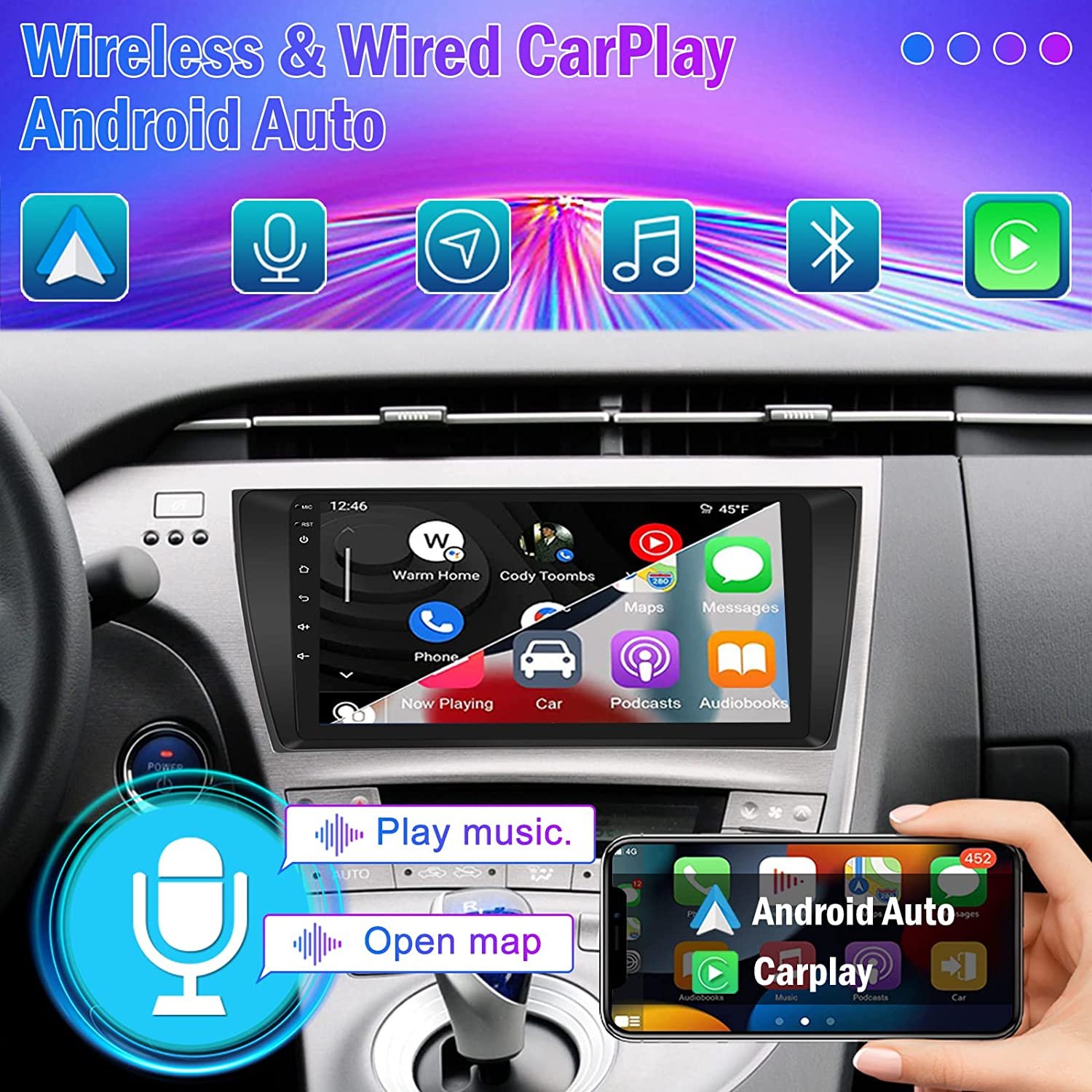 Podofo 9" Android Car Stereo For Toyota PRIUS 2012 Car Radio Autoradio Carplay Android Auto GPS Wifi Hifi Audio FM RDS