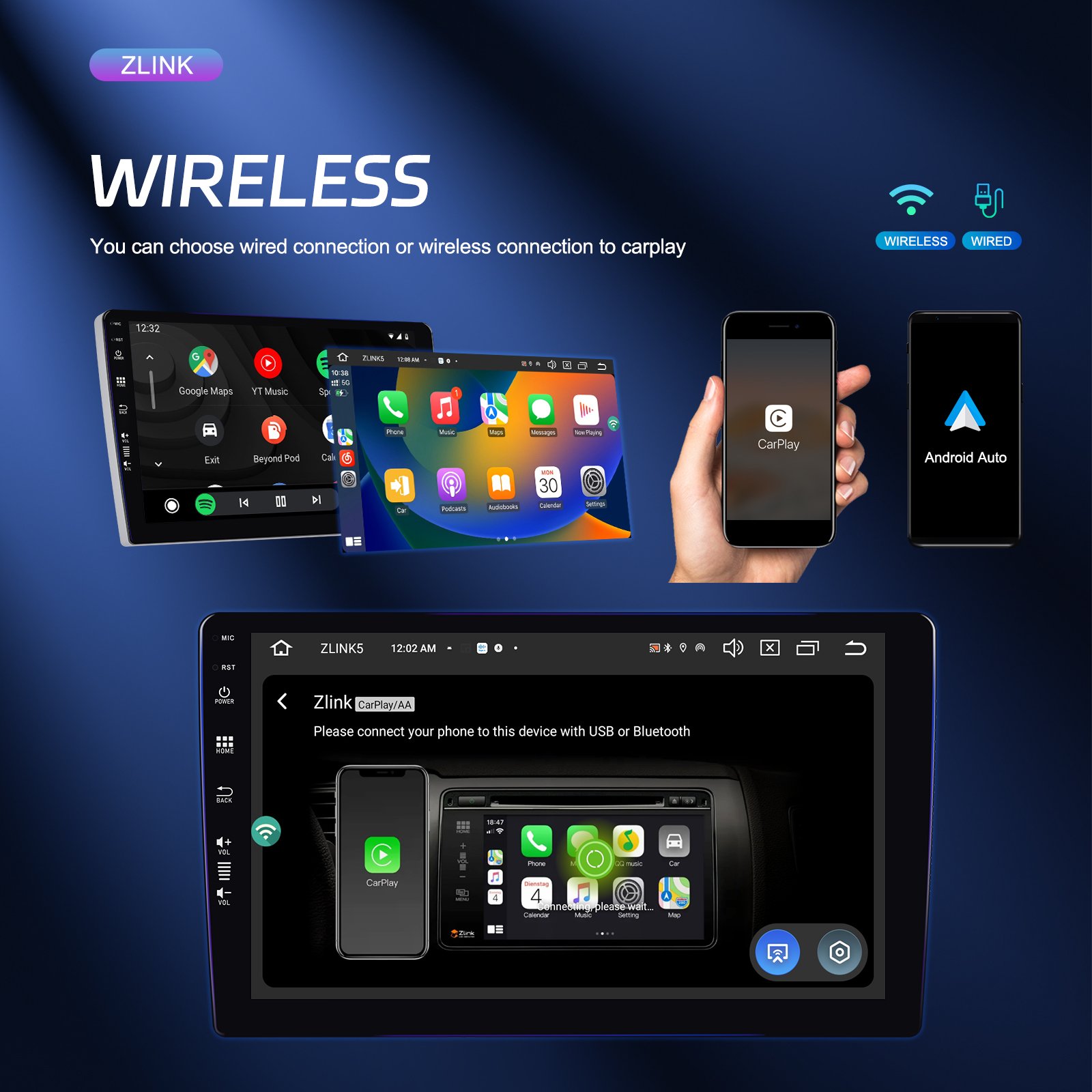 Podofo 8 Core Android Car Stereo 8+128/8+256 10'' QLED Screen Car Radio Carplay Android Auto 4G WiFi GPS AM/FM/RDS Autoradio
