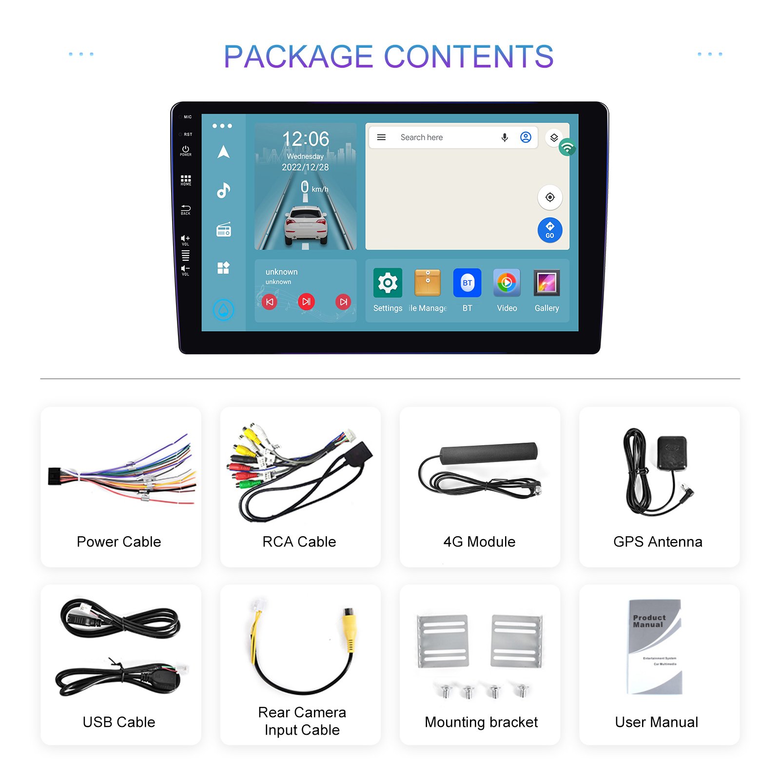 Podofo 8 Core Android Car Stereo 8+128/8+256 10'' QLED Screen Car Radio Carplay Android Auto 4G WiFi GPS AM/FM/RDS Autoradio