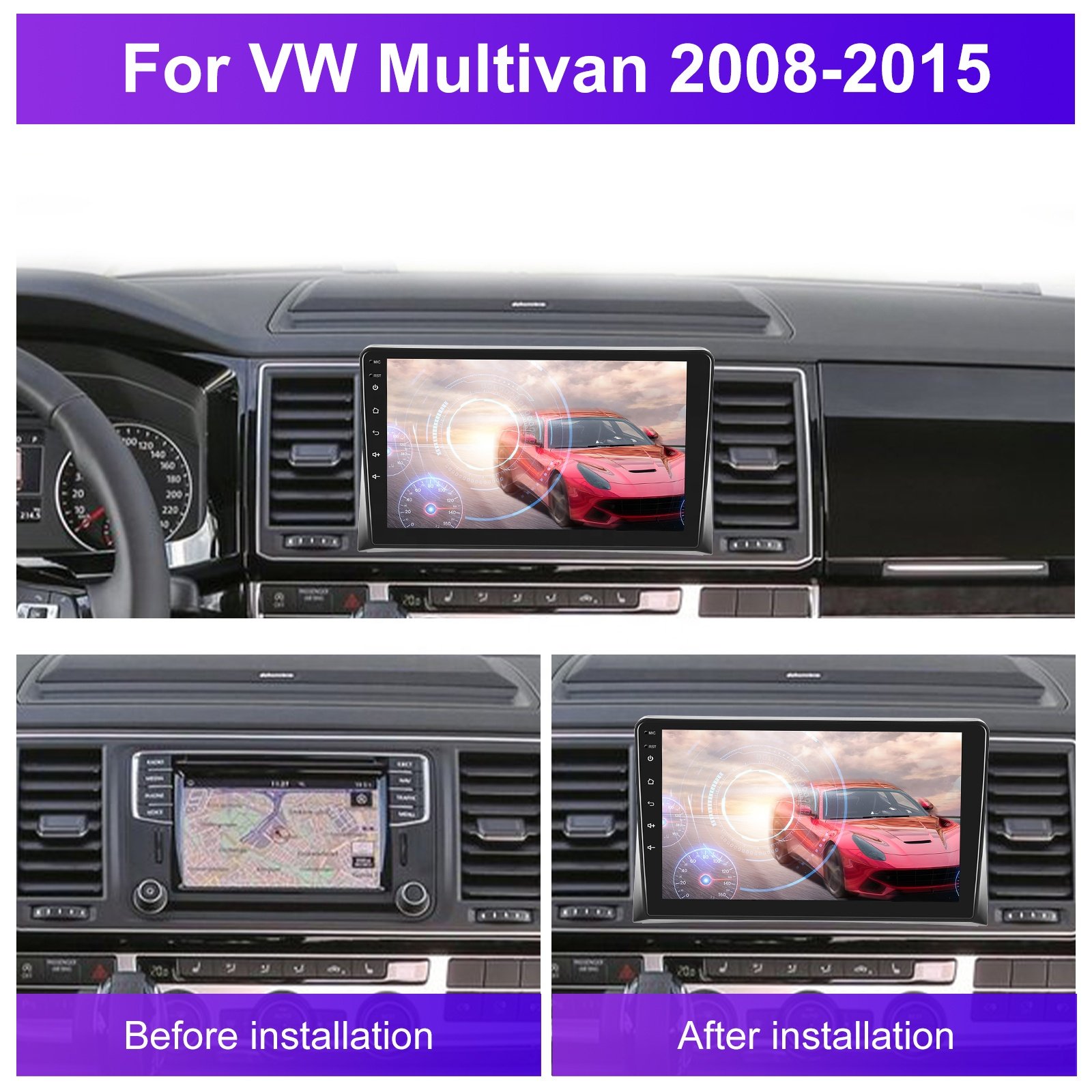 Podofo Double Din 9'' Android Car Radio Carplay Android Auto GPS RDS HIFI Support AHD Camera For Volkswagen Multivan 2008-2015