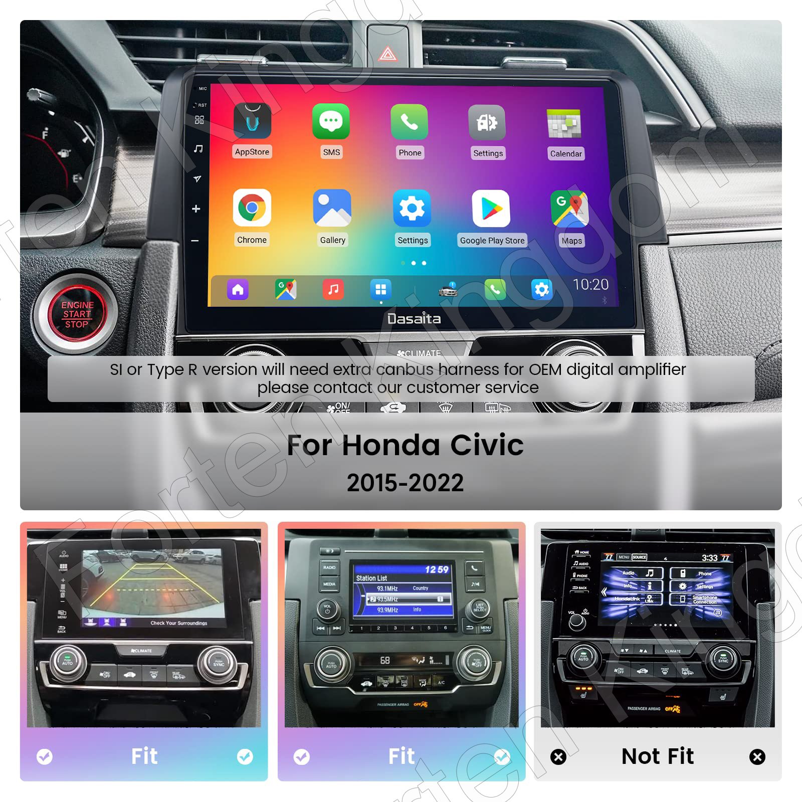 9 inch Wireless Carplay Auto Radio Android Touch Screen For Civic 2015-2022 GPS Navigation Car Head Unit DVD Player HeadUnit