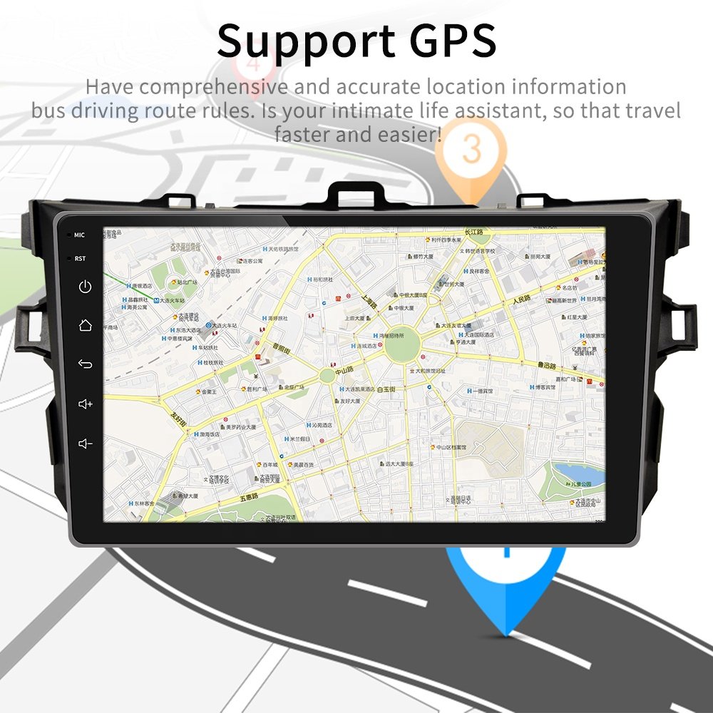 Podofo 9'' Android Car Stereo Radio Video Autoradio GPS Wifi BT USB 2.5D Touch Screen for Toyota/Corolla 2006-2012