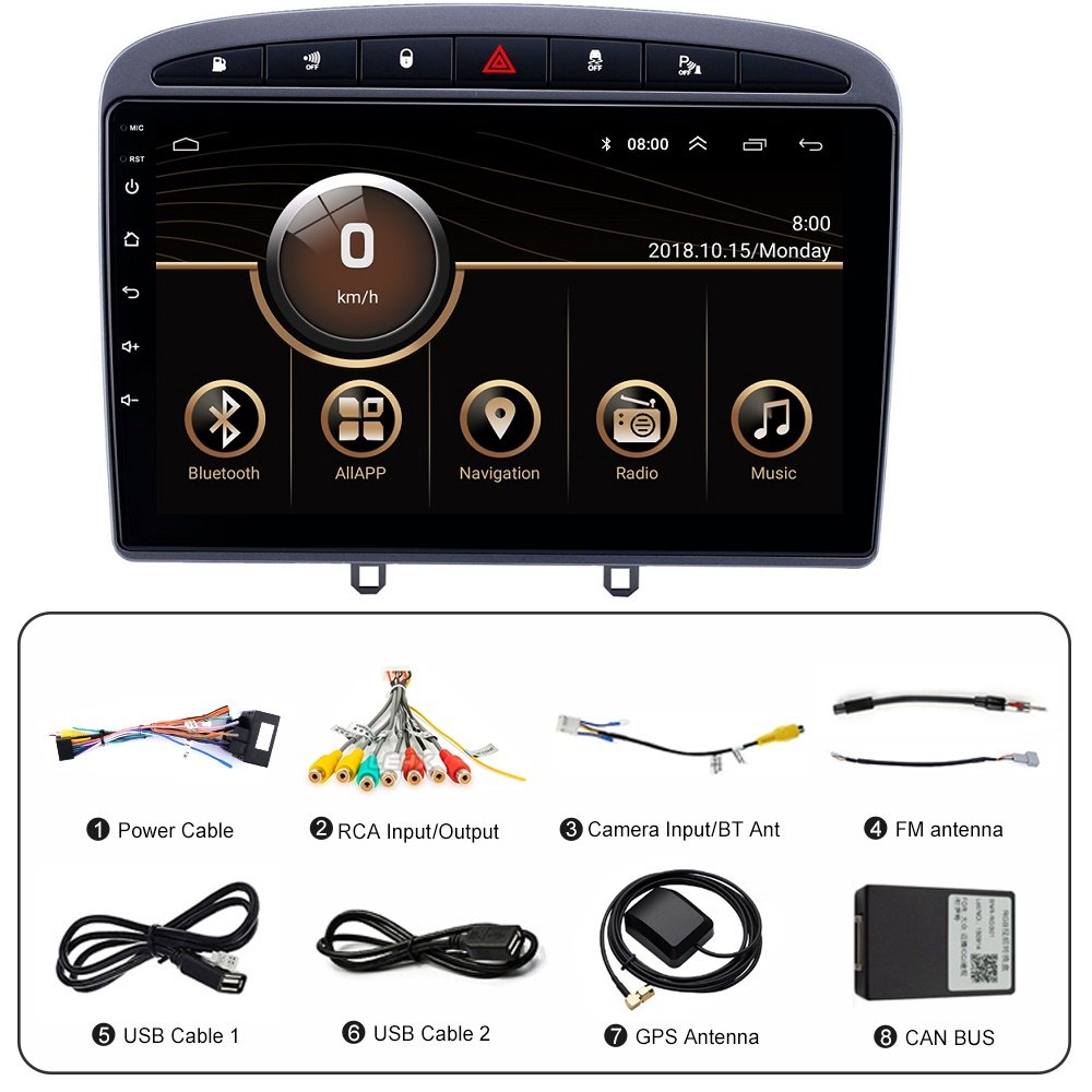 Touch Screen 2.5D Android Quad Core Multimedia Player GPS Navigation BT Head Unit Car dvd Player for Peugeot 408 308 308SW