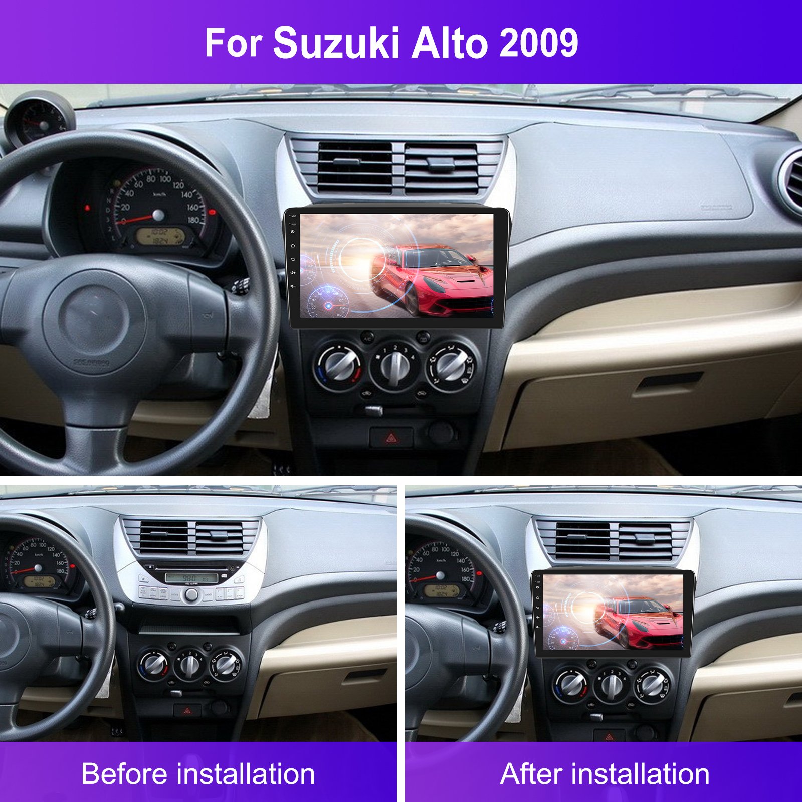 Podofo 9INCH Car Radio Android For SUZUKI Alto 2009 Wireless Carplay Android Auto Cars Autoradio WIFI HIFI BT FM