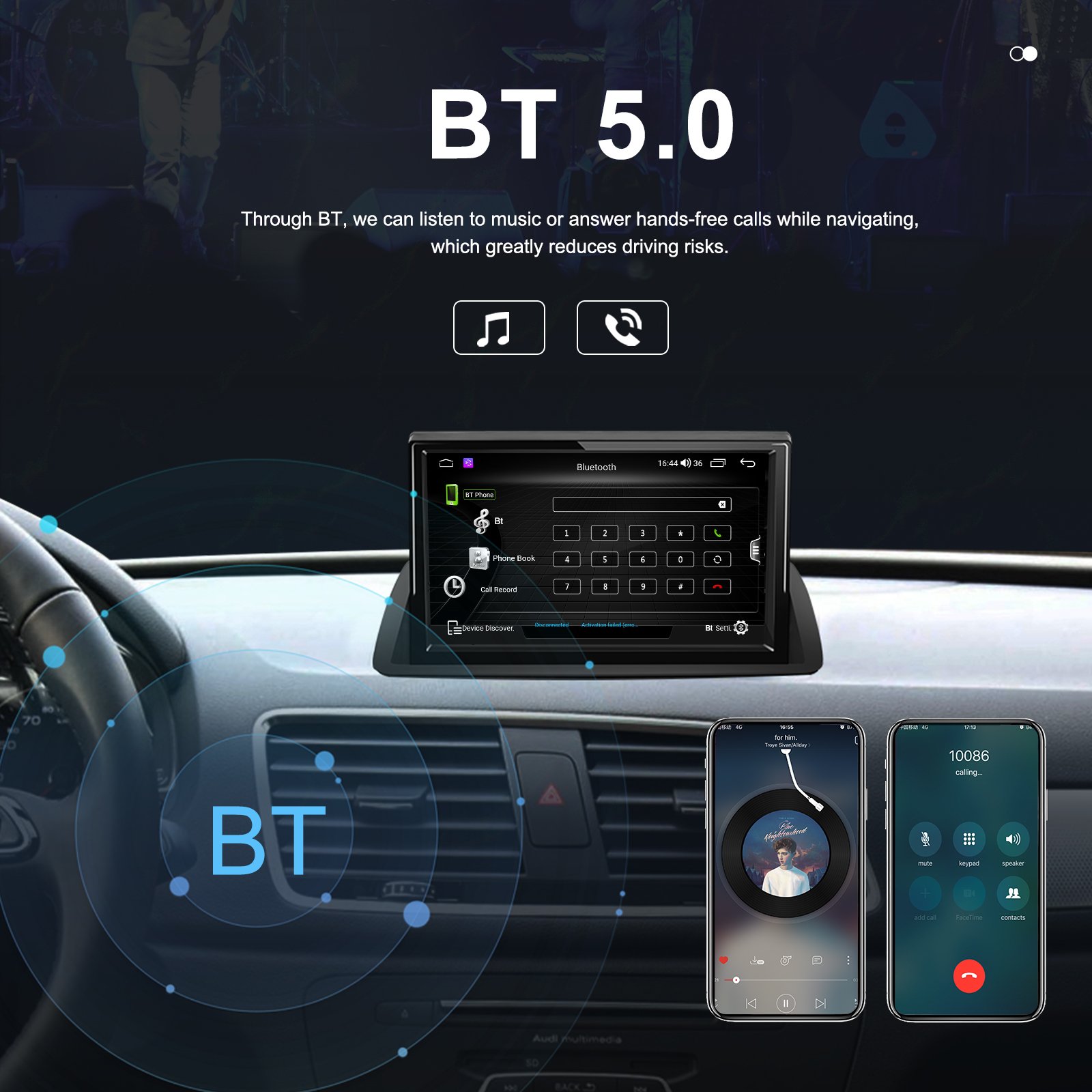Podofo 8 Core Android 13 Car Stereo 8 Inch IPS Flip Screen 4+64GB Dual systems For Audi Q3 Carplay Android Auto BT WiFi 4G FM