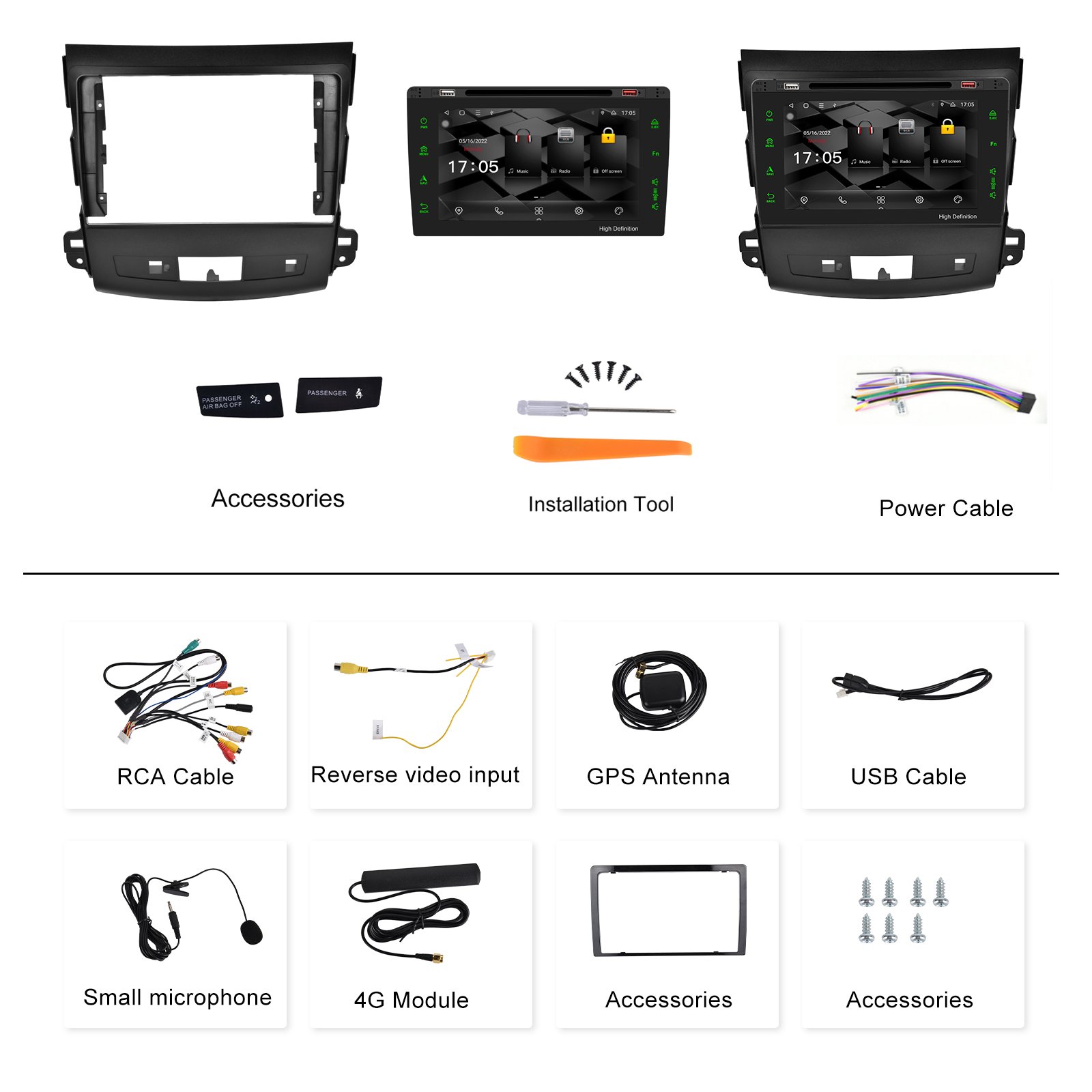 Podofo Android Car Radio 8 Core 9'' Car DVD Player For Mitsubishi Outlander 2006-2012 Carplay Android Auto WiFi 4G BT FM RDS