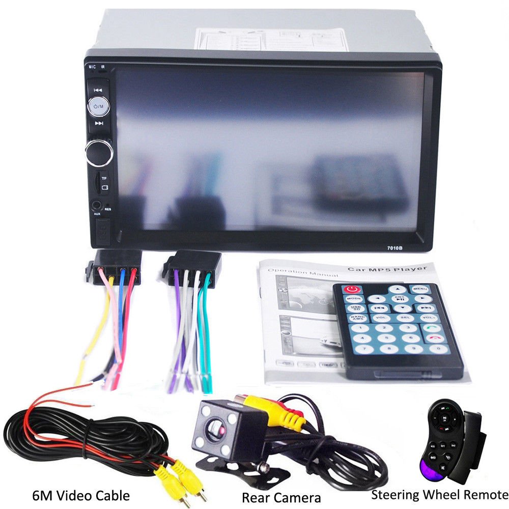Podofo Double Din Car Stereo Car Radio Auto Radio Car MP5 Player 2 Din 7" Touch Screen BT USB FM AUX SD 7023B + Rear View Camera
