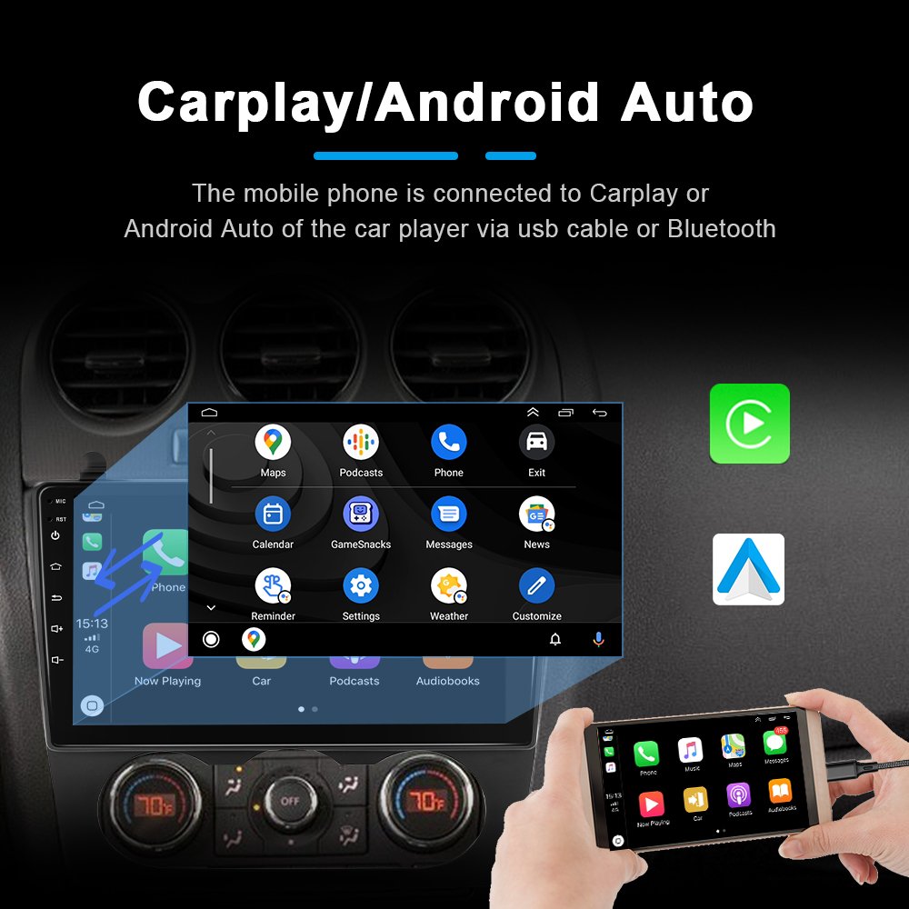 Podofo 9'' Android 13 Car Radio Autoradio Car Stereo CarPlay & Android Auto GPS Wifi BT FM For Nissan Teana Altima 2008-2012