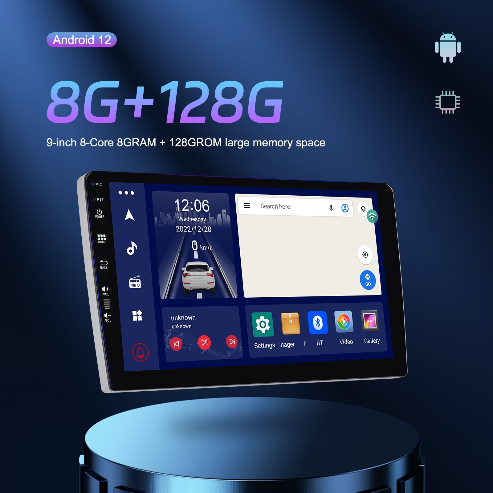 Podofo Android 13 Car Radio 8 Core 9'' 8+128GB QLED Screen Stereo Carplay Android Auto WiFi GPS 4G BT AI Voice DSP RDS Autoradio