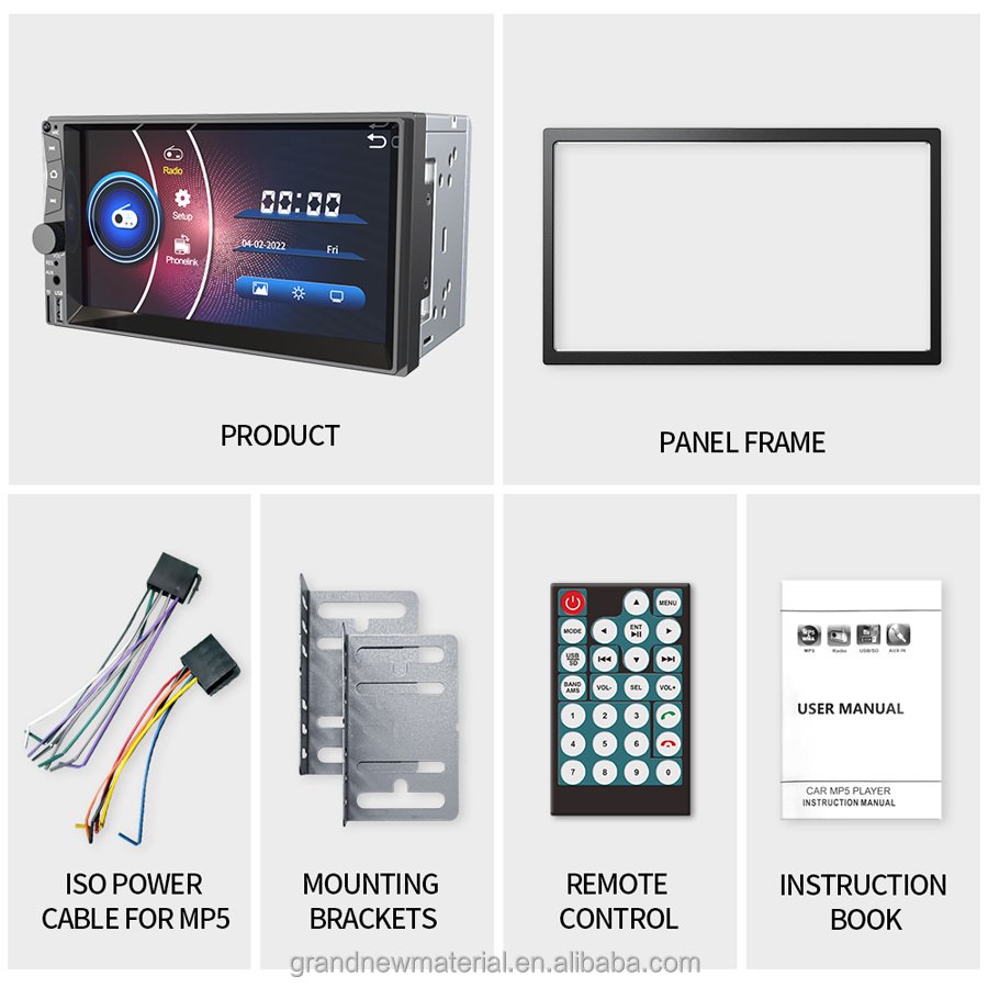 Grandnavi 7inch 2 Din Car Stereo SD Card USB Wireless Mirrolink Carplay Androidauto Double Din Mp5 Auto Radio for Car Dvd Player