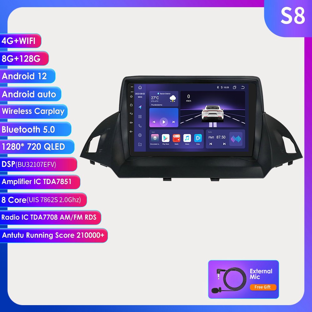 9 Inch Wifi+4G OLED Android 12 car dvd Player for Ford Escape Kuga 2013 2017 with radio CarPlay Android Auto car stereo with GPS