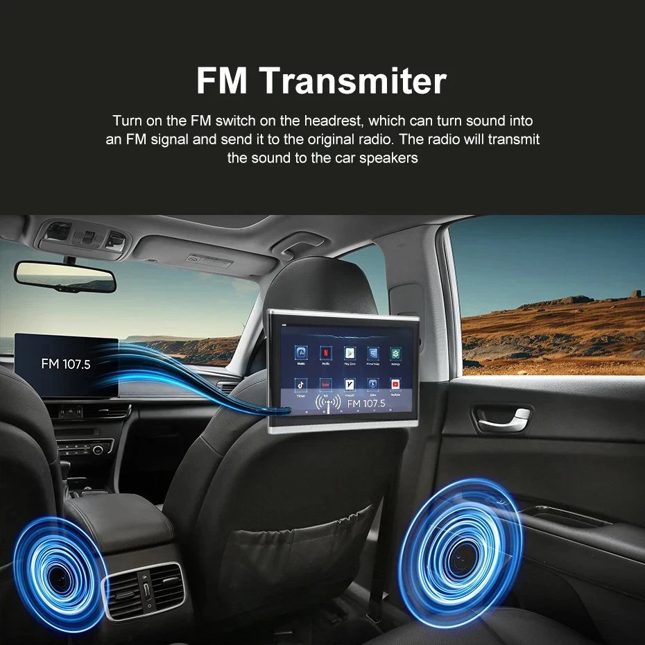 12 Inch HD Android Multimedia Player for Car Rear Seat Headrest Touch Screen IPS Display Wifi Mirror Link FM Transmit Audio HDMI