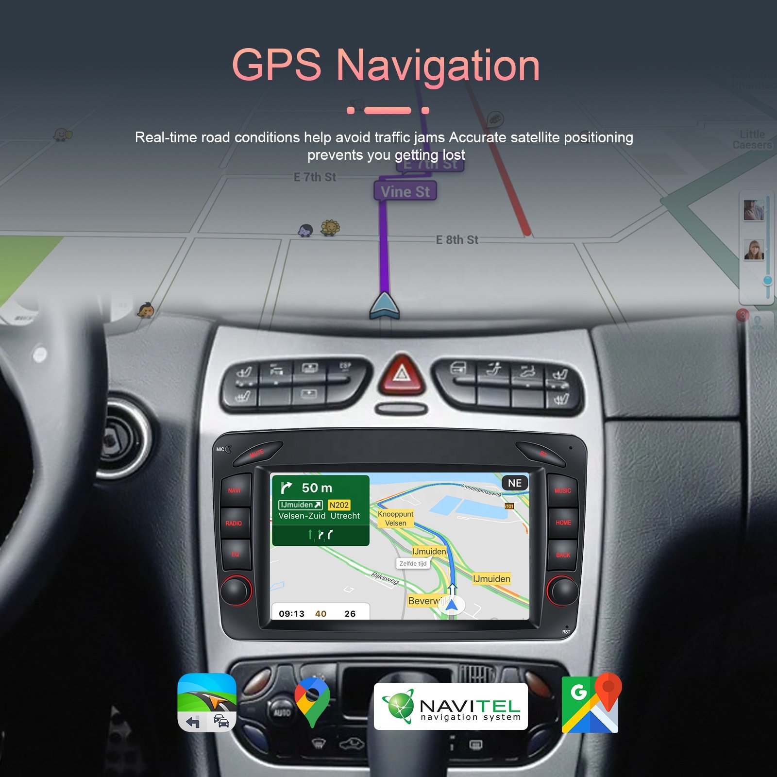Podofo Android Car Stereo Radio 2+32G 7'' Carplay Android Auto GPS RDS HIFI with AHD Camera For Mercedes-Benz W209