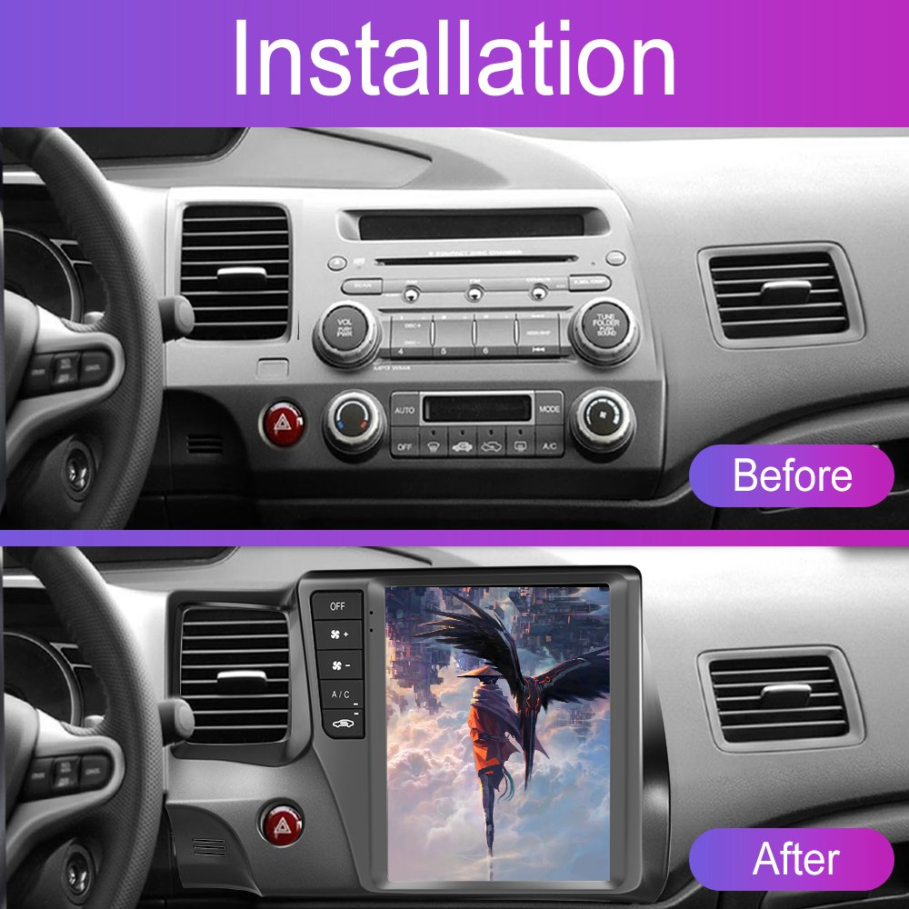Podofo 9.7'' Car Radio Wiring Harness Android Frame Dashboard Installation Kits For Honda Civic 2008-2011