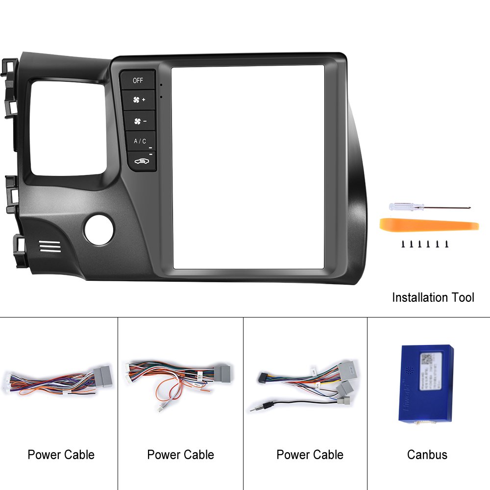 Podofo 9.7'' Car Radio Wiring Harness Android Frame Dashboard Installation Kits For Honda Civic 2008-2011