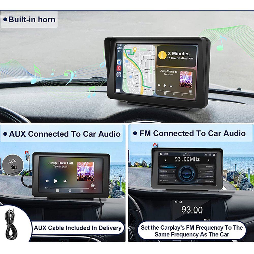 SUNWAYI Wireless Carplay & Android Auto Smart Monitor With Voice Control FM Transmitter BT Multimedia