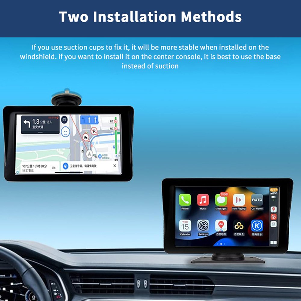 SUNWAYI Wireless Carplay & Android Auto Smart Monitor With Voice Control FM Transmitter BT Multimedia