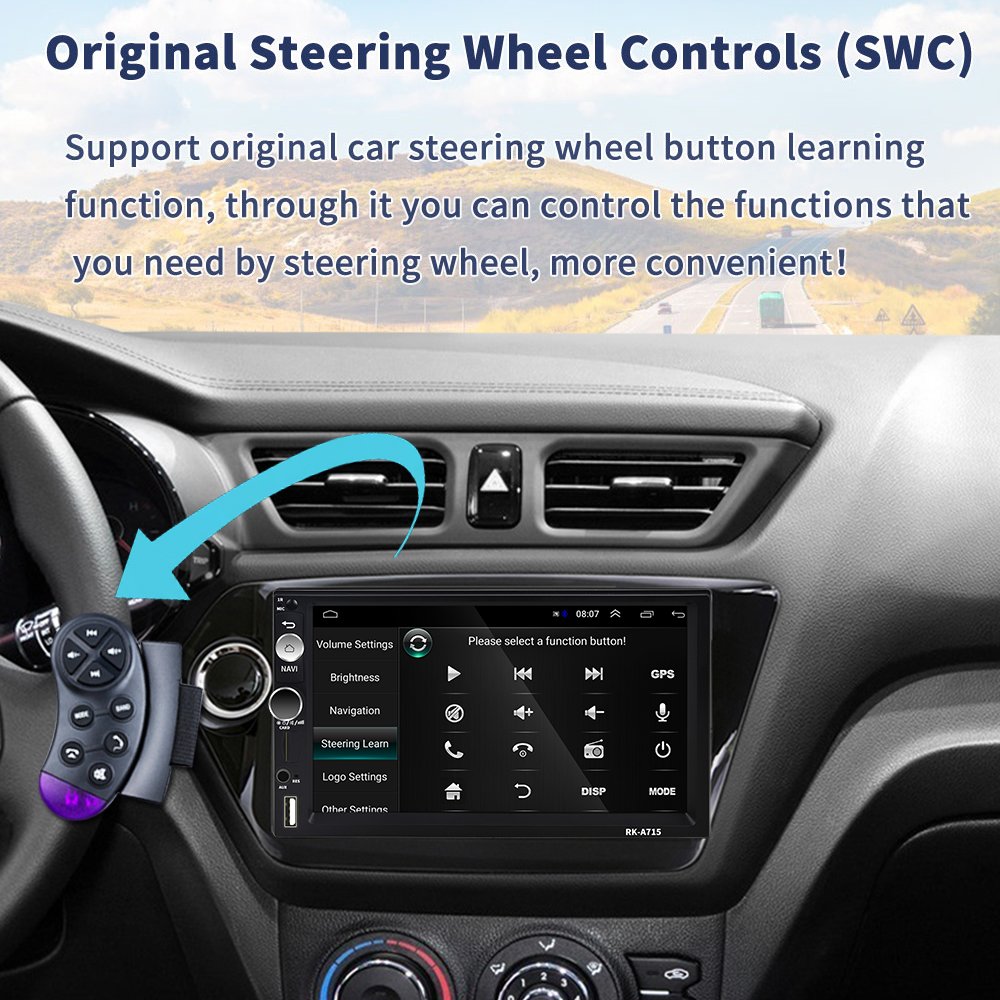 Podofo Android 7" Car Radio Autoradio GPS WiFi BT with Steering Wheel Control + Frame Universal