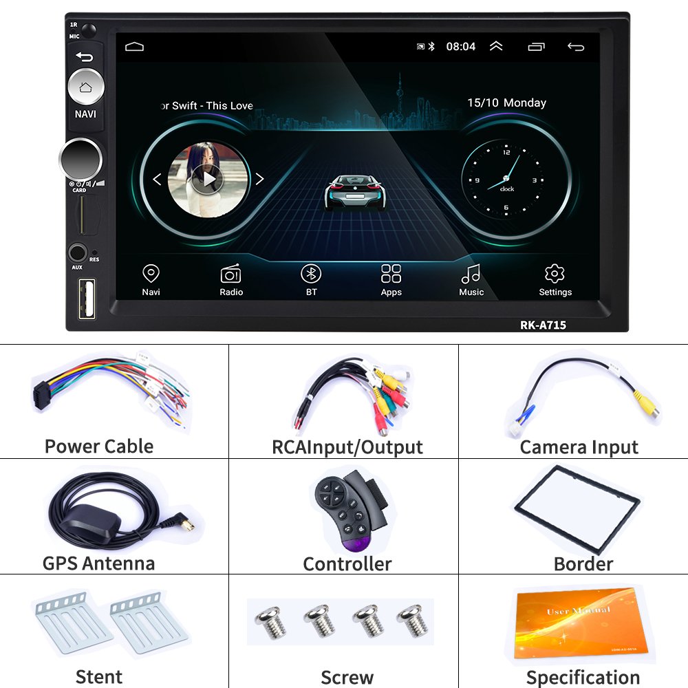 Podofo Android 7" Car Radio Autoradio GPS WiFi BT with Steering Wheel Control + Frame Universal