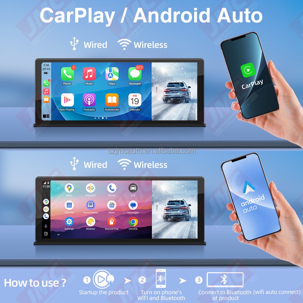 JMC 11.3inch Dash camera 4k Wireless Carplay Android Auto FM Transmit AUX AirPlay Mirrorlink BT Call Like For BMW Benz Audi Car