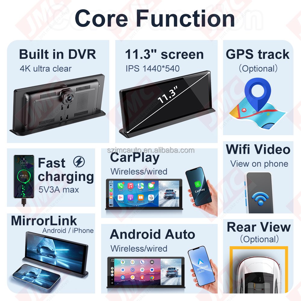 JMC 11.3inch Dash camera 4k Wireless Carplay Android Auto FM Transmit AUX AirPlay Mirrorlink BT Call Like For BMW Benz Audi Car