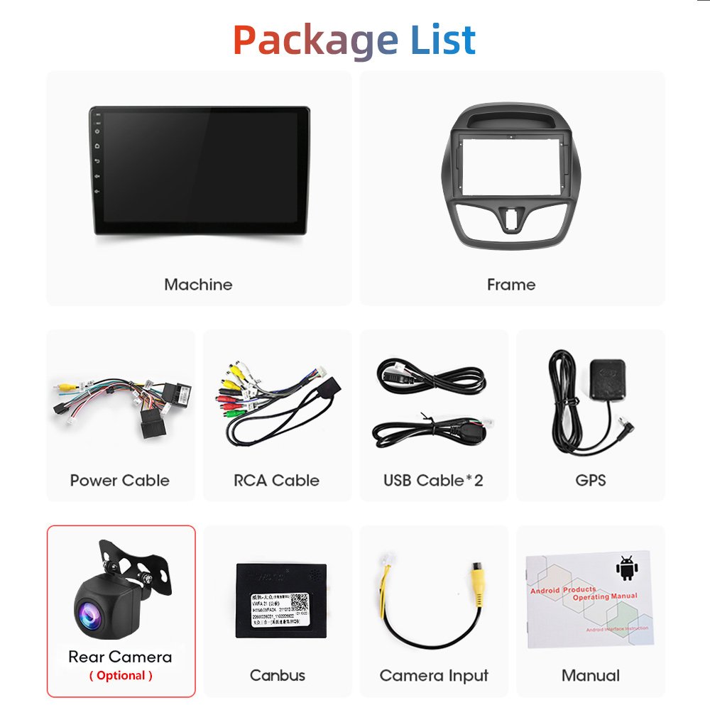 Podofo 9'' Car Radio Android 11 Carplay Android Auto 2+32G/1+16G GPS RDS HIFI with AHD Camera For Chevrolet Spark 2015-2018