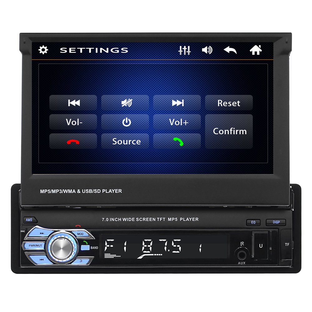 Single 1Din+2Din 9601 car radio stereo universal 7 inch retractable screen with BT USB AUX radio dvd player