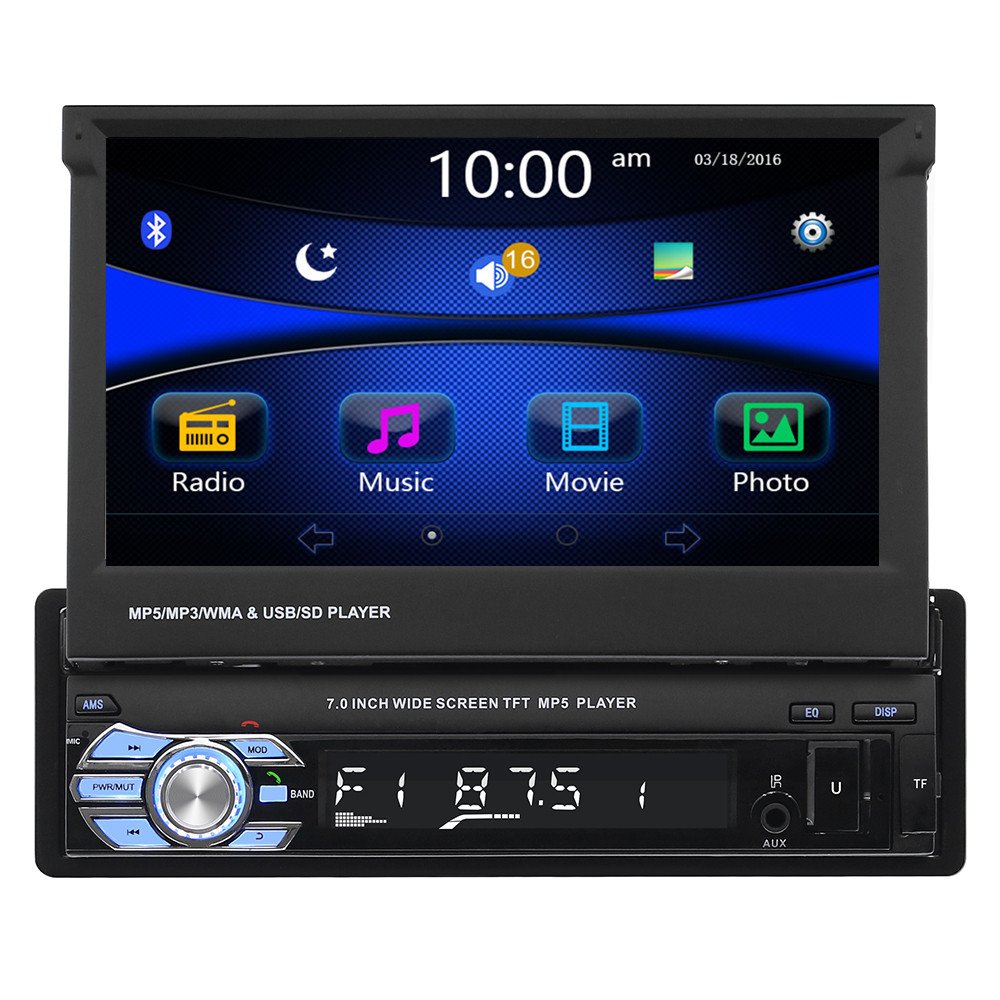 Single 1Din+2Din 9601 car radio stereo universal 7 inch retractable screen with BT USB AUX radio dvd player