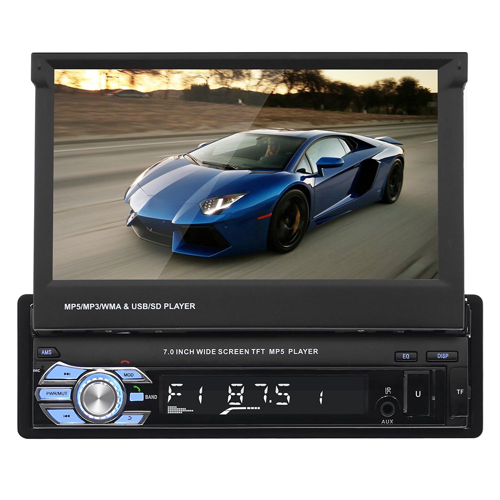 Single 1Din+2Din 9601 car radio stereo universal 7 inch retractable screen with BT USB AUX radio dvd player