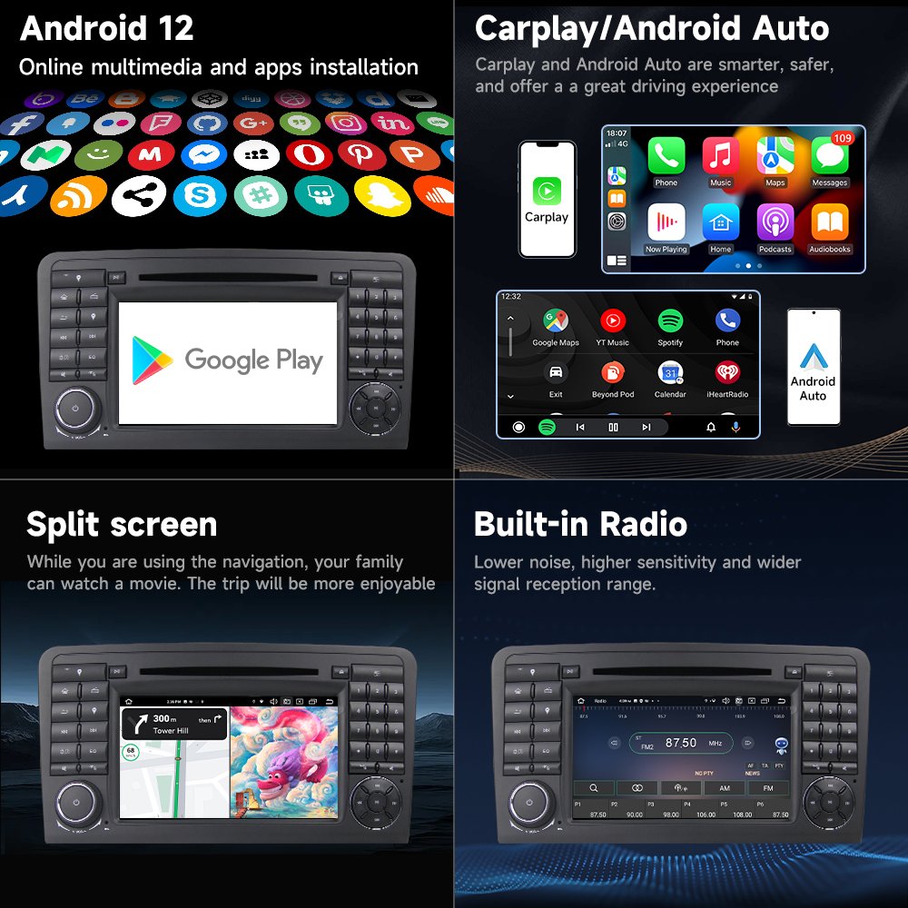 7"2Din Android 10.0 RK PX30 4-Core DAB+ Car CD/DVD Player for Mercedes ML/GL Klasse W164 X164 with WIFI TPMS OBD2 3G BT RADIO RD