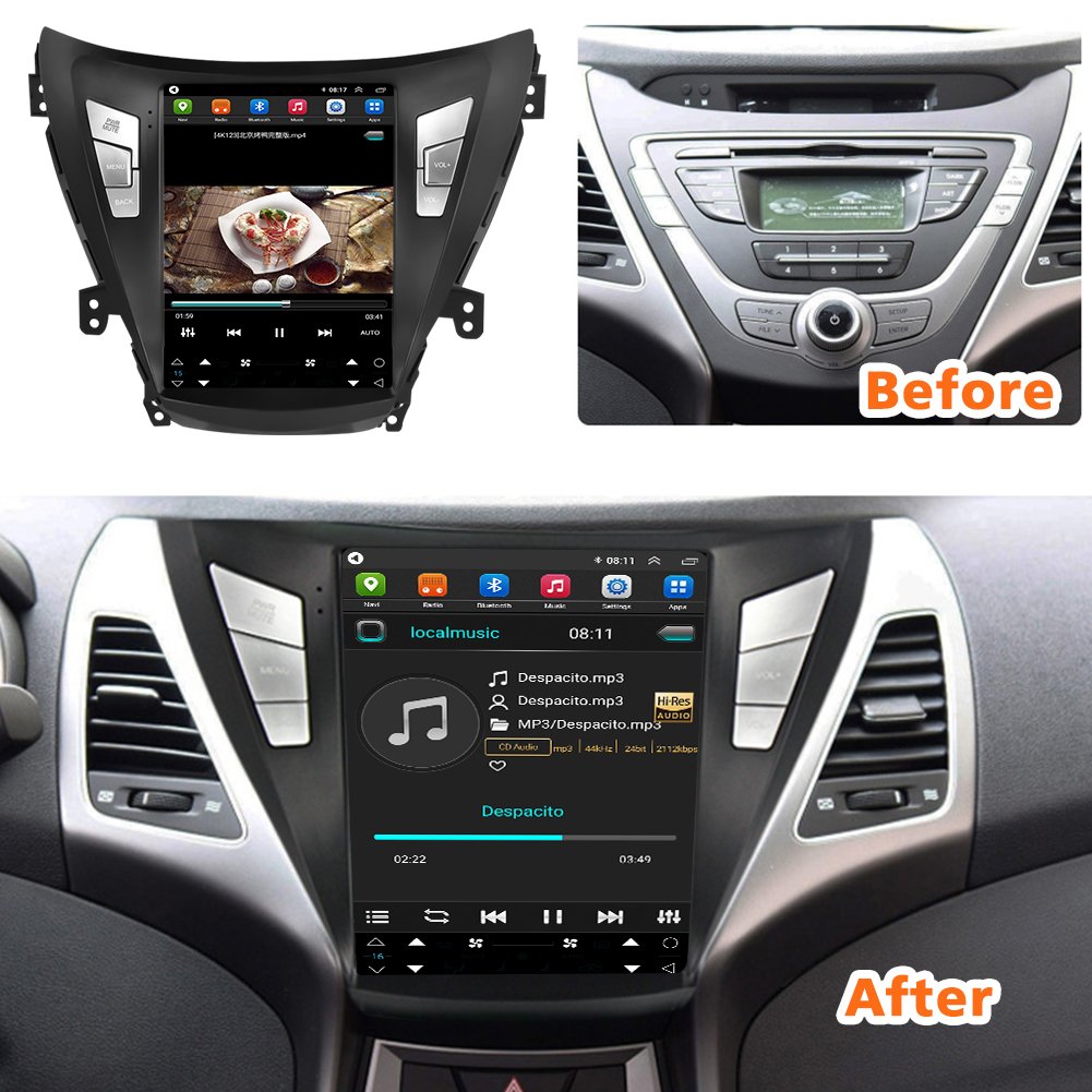 Topnavi 9.7 Inch Car Dvd Player GPS Navigation Car Radio Vertical Screen Head Unit For Tesla Style Hyundai Elantra 2012 - 2016