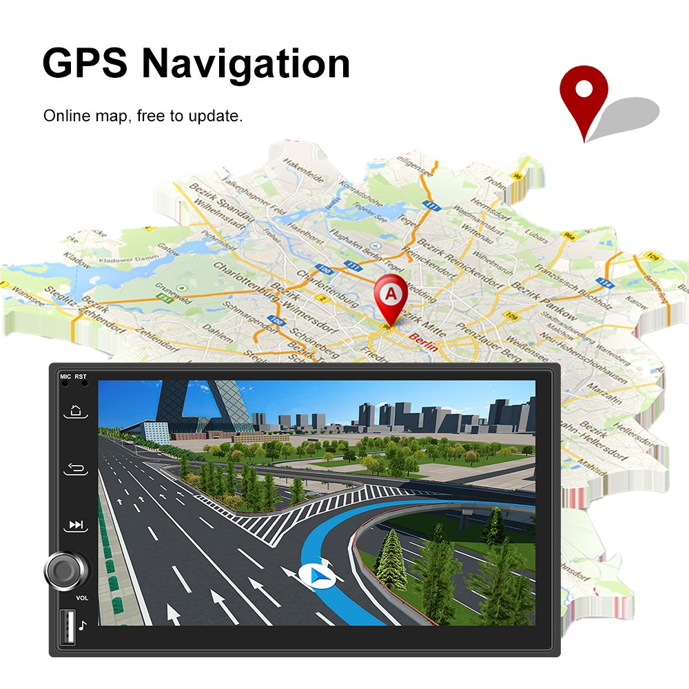 Podofo 7'' 2 Din Android Car Stereo Radio Autoradio with Wireless Carplay & Android Auto Split Screen WiFi GPS BT FM RDS USB