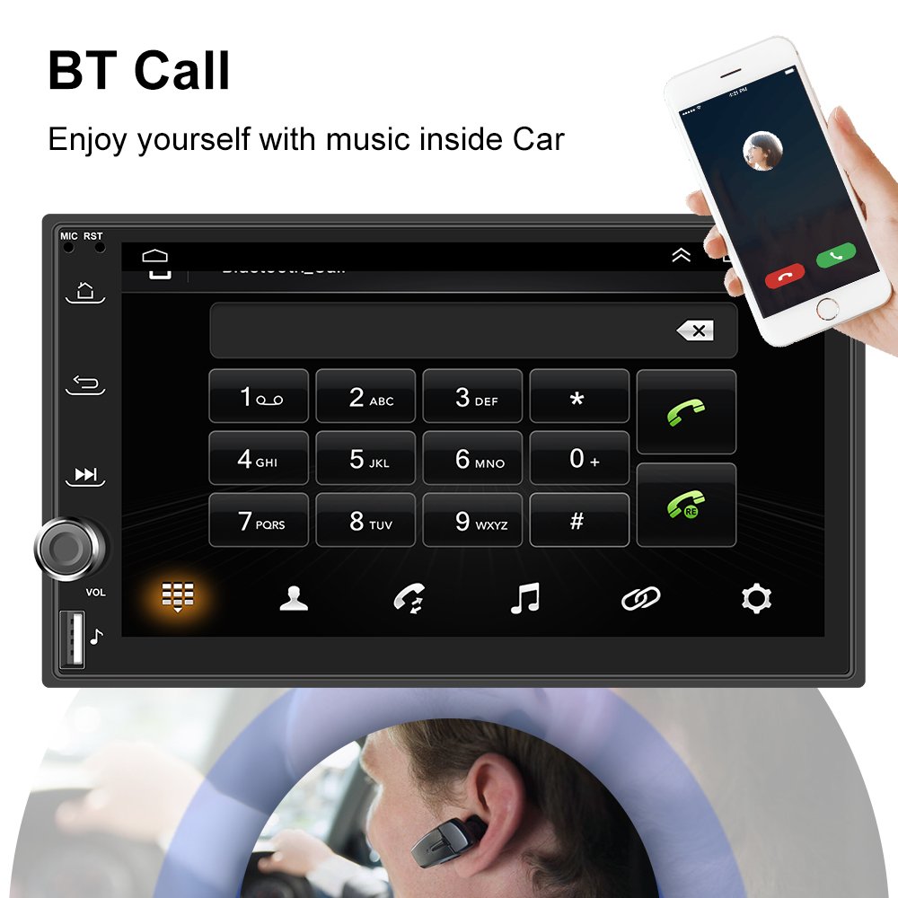 Podofo 7'' 2 Din Android Car Stereo Radio Autoradio with Wireless Carplay & Android Auto Split Screen WiFi GPS BT FM RDS USB