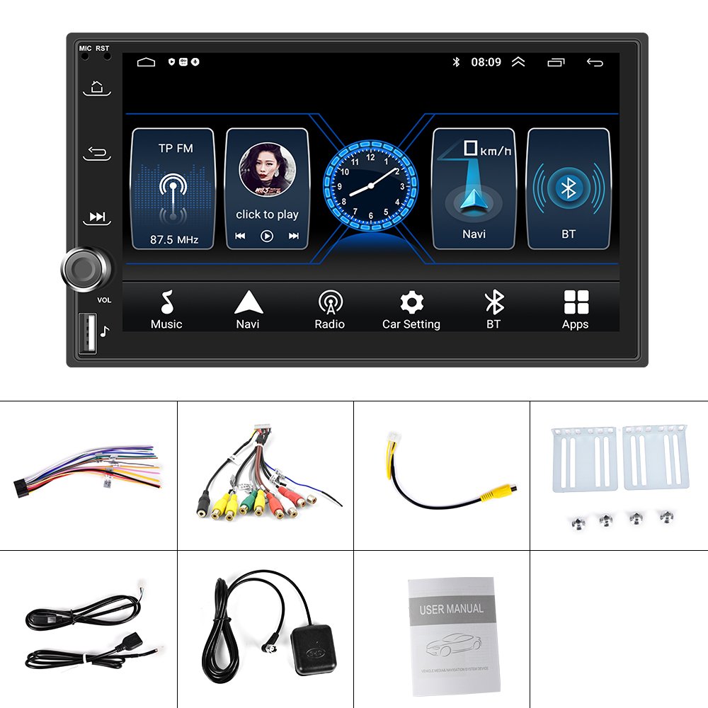 Podofo 7'' 2 Din Android Car Stereo Radio Autoradio with Wireless Carplay & Android Auto Split Screen WiFi GPS BT FM RDS USB