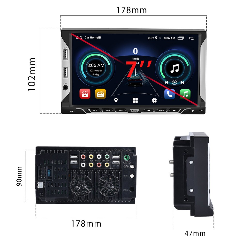 Podofo 2 Din Android Double Din Car Radio Stereo Autoradio 7" 2.5D Touch Screen GPS WIFI FM RDS BT 6 USB Port Auto Electronic
