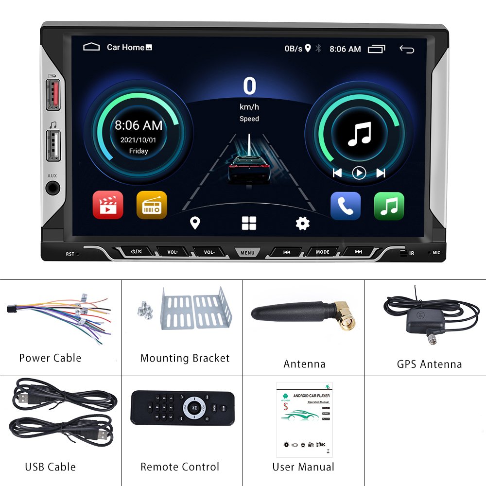 Podofo 2 Din Android Double Din Car Radio Stereo Autoradio 7" 2.5D Touch Screen GPS WIFI FM RDS BT 6 USB Port Auto Electronic