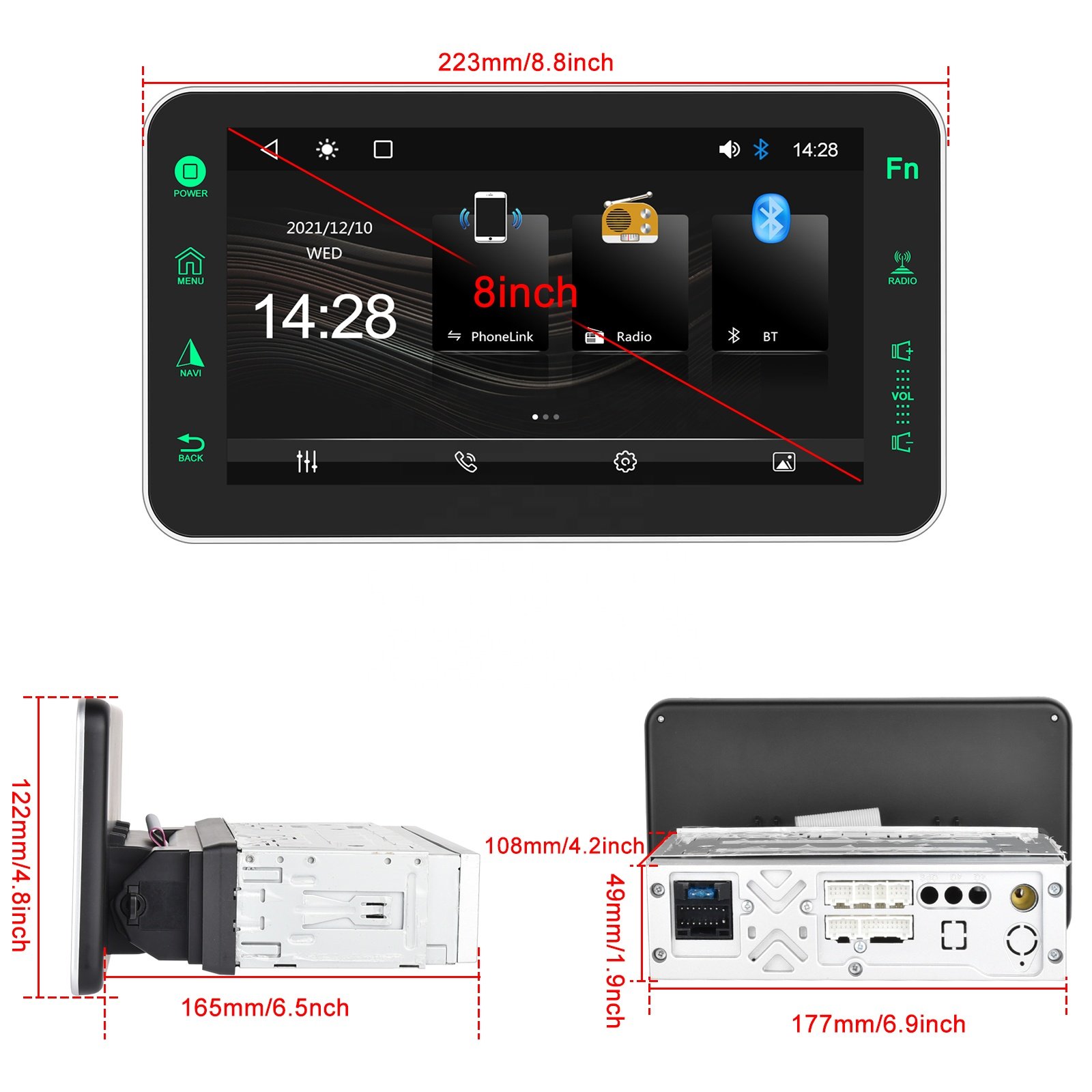 Podofo 8" 1 Din Wireless Carplay Android Auto Car Radio Stereo Car MP5 Player Touch Screen Android Auto BT FM RDS