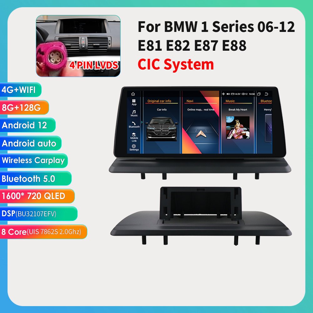 10.33 Inch Wifi+4G OLED Android 12 Rgb Car Dvd Player for BMW 1 Series E82 E88 with radio CarPlay Android Auto GPS
