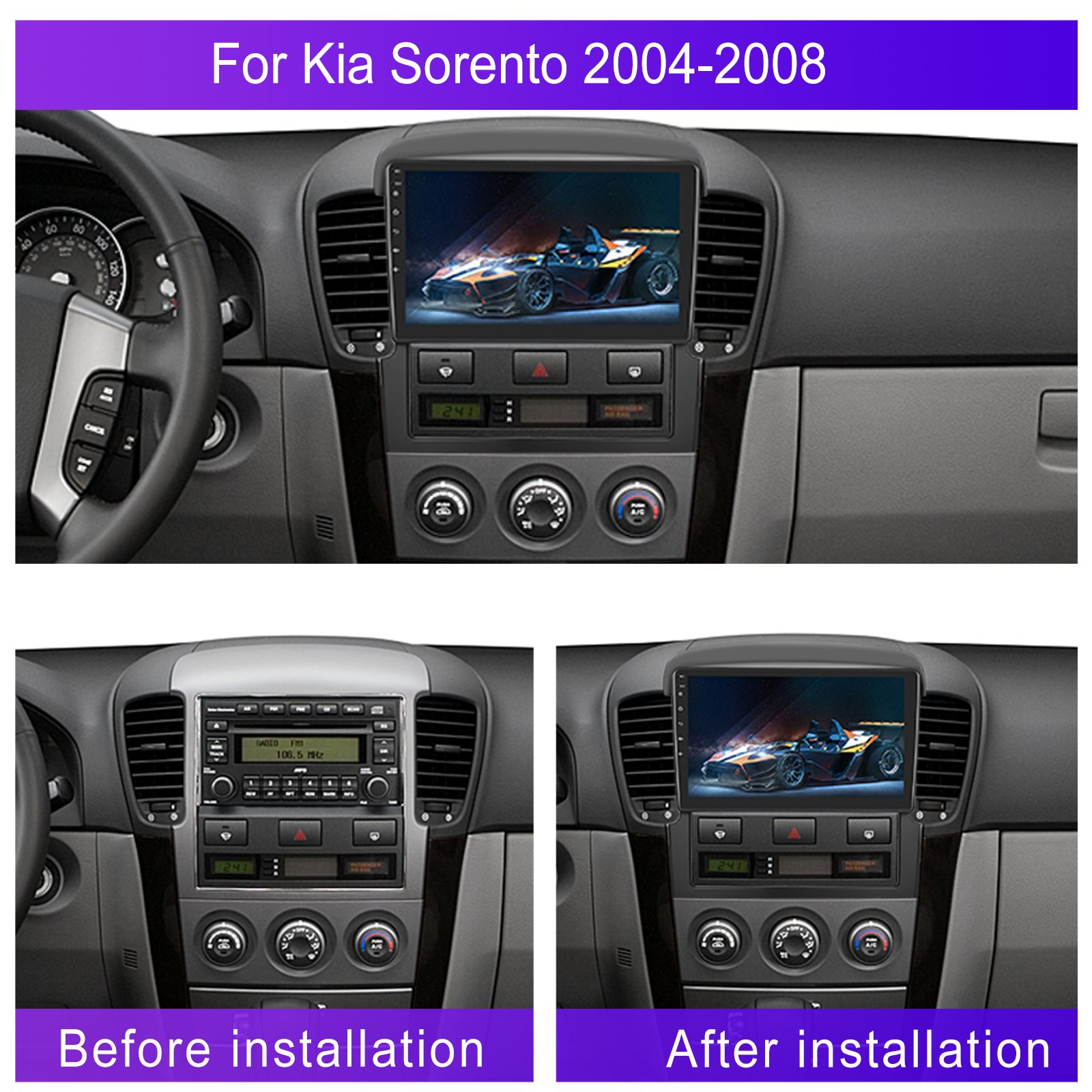 Podofo 9Inch Android Car Stereo Car Radio Carplay Android Auto for Kia Sorento 2004-2008 GPS RDS HIFI Support AHD Camera