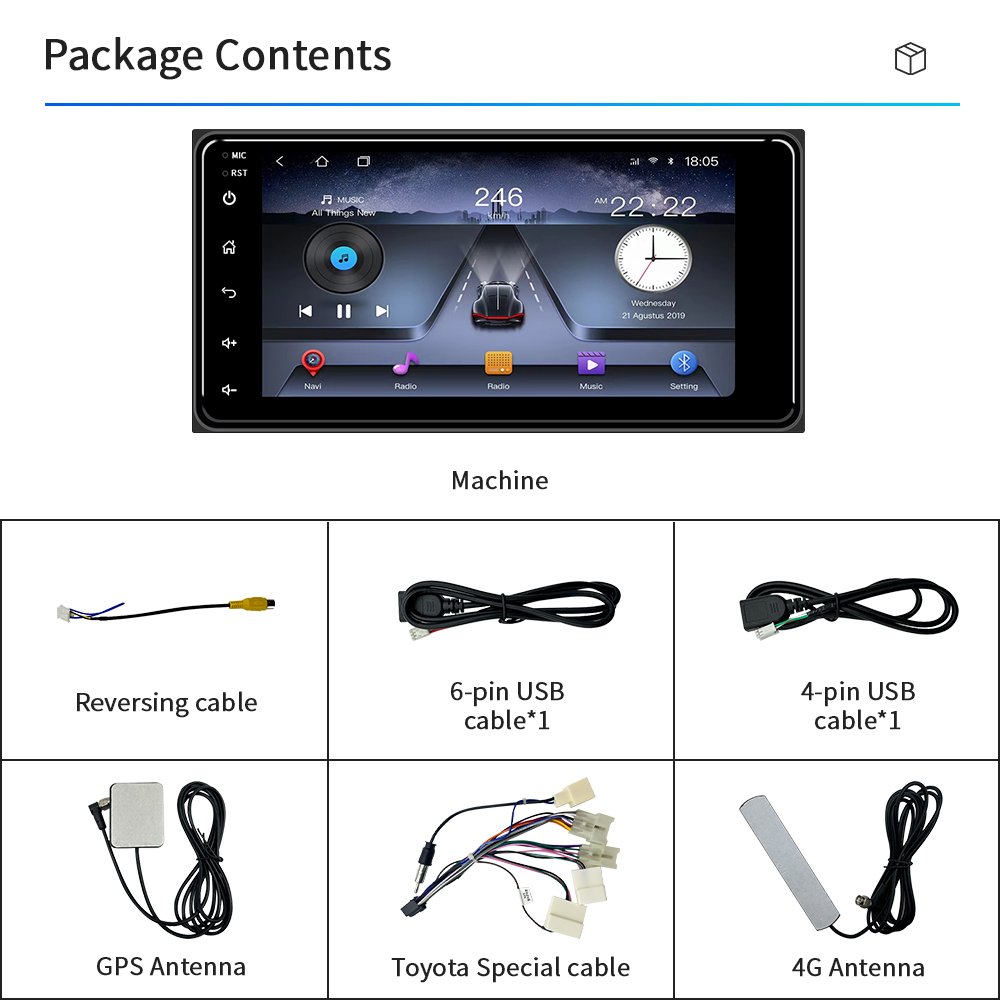 Android14 7inch BT Multi-Touch Screen Car Stereo for Toyota with GPS WIFI 4G DSP 2DIN Android car dvd player