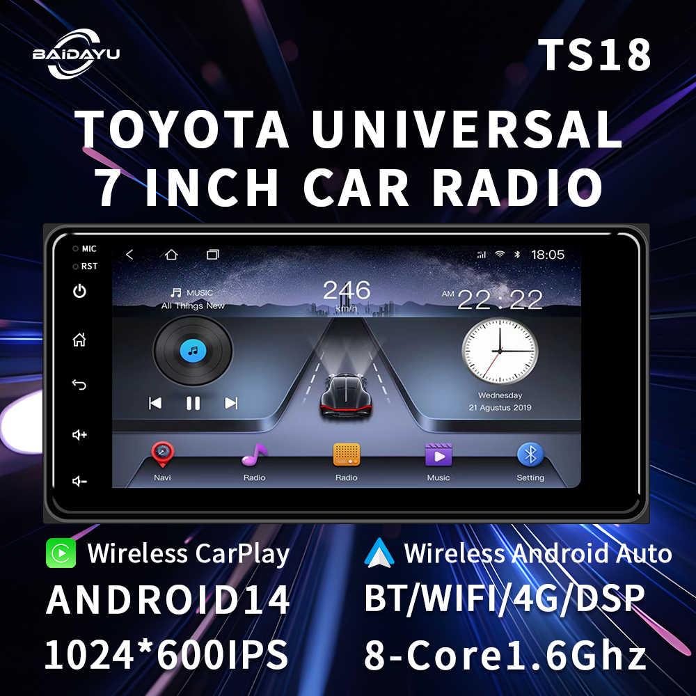 Android14 7inch BT Multi-Touch Screen Car Stereo for Toyota with GPS WIFI 4G DSP 2DIN Android car dvd player