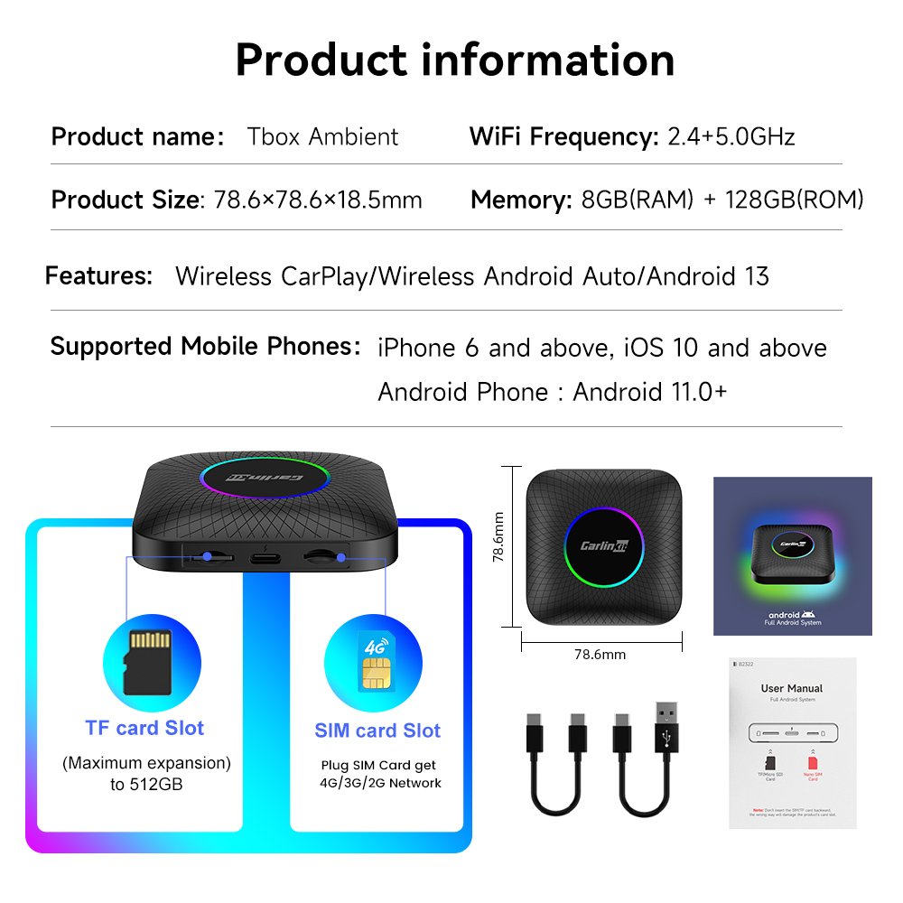 Carlinkit carplay android 13 car play box adapter android auto radio smart streaming box car multimedia 8G 128G ai carplay