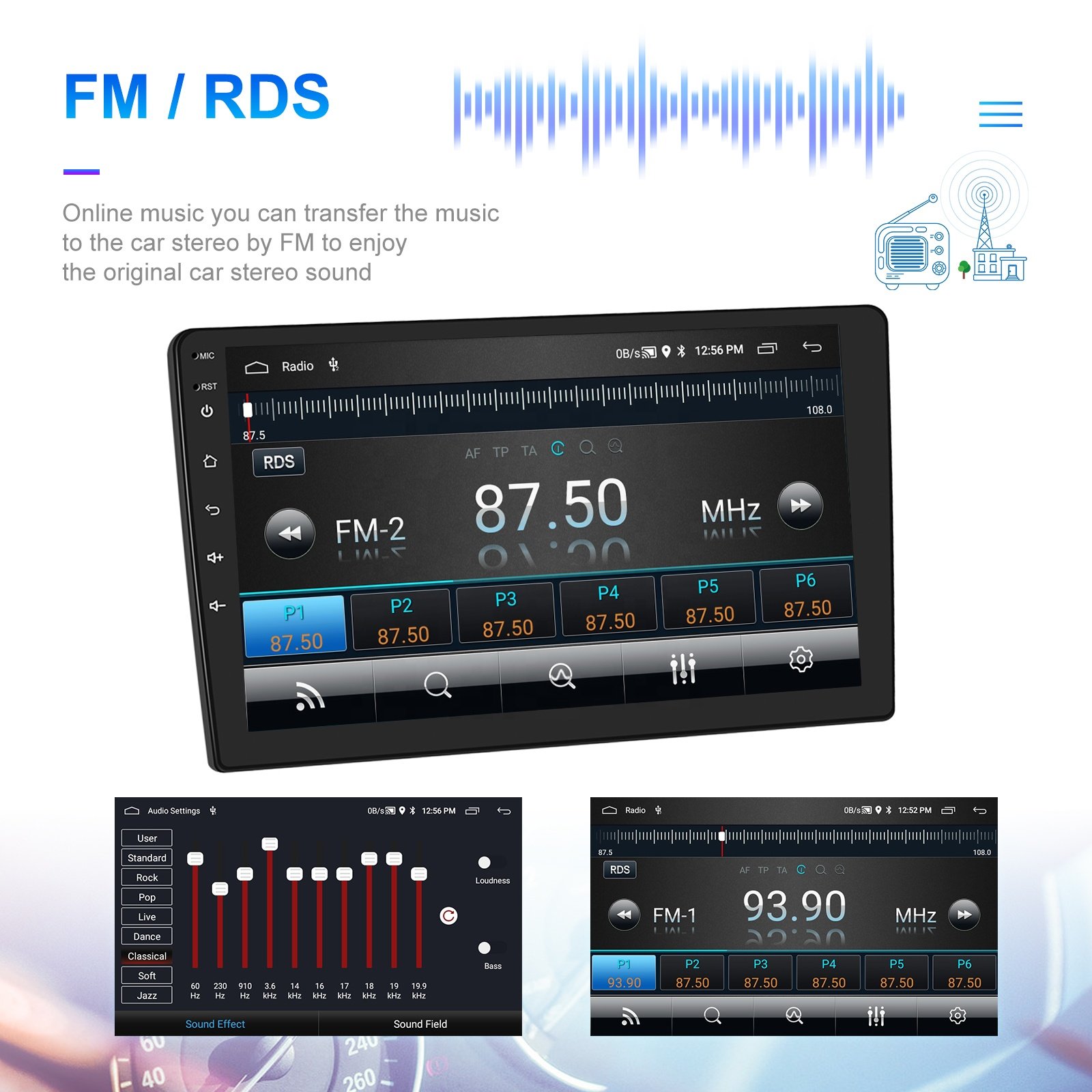 Podofo 9/10.1 inch 2+64G Android Car Radio Double Din Car Stereo CarPlay & Android Auto GPS WIFI FM RDS BT Autoradio USA Stock