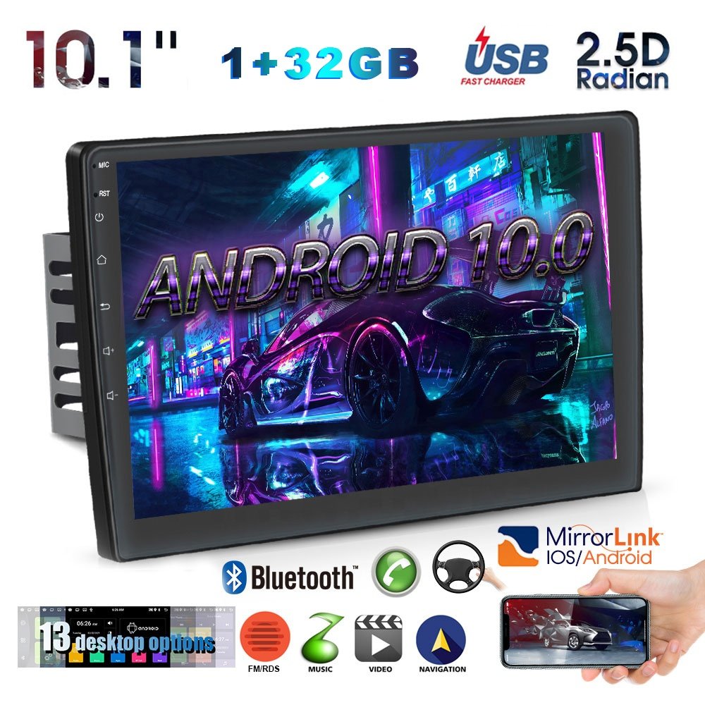 Podofo 10.1'' Android 13.0 Car Stereo Radio 1+32GB Autoradio Stereo Video Player 2 Din GPS WiFi BT FM RDS Factory