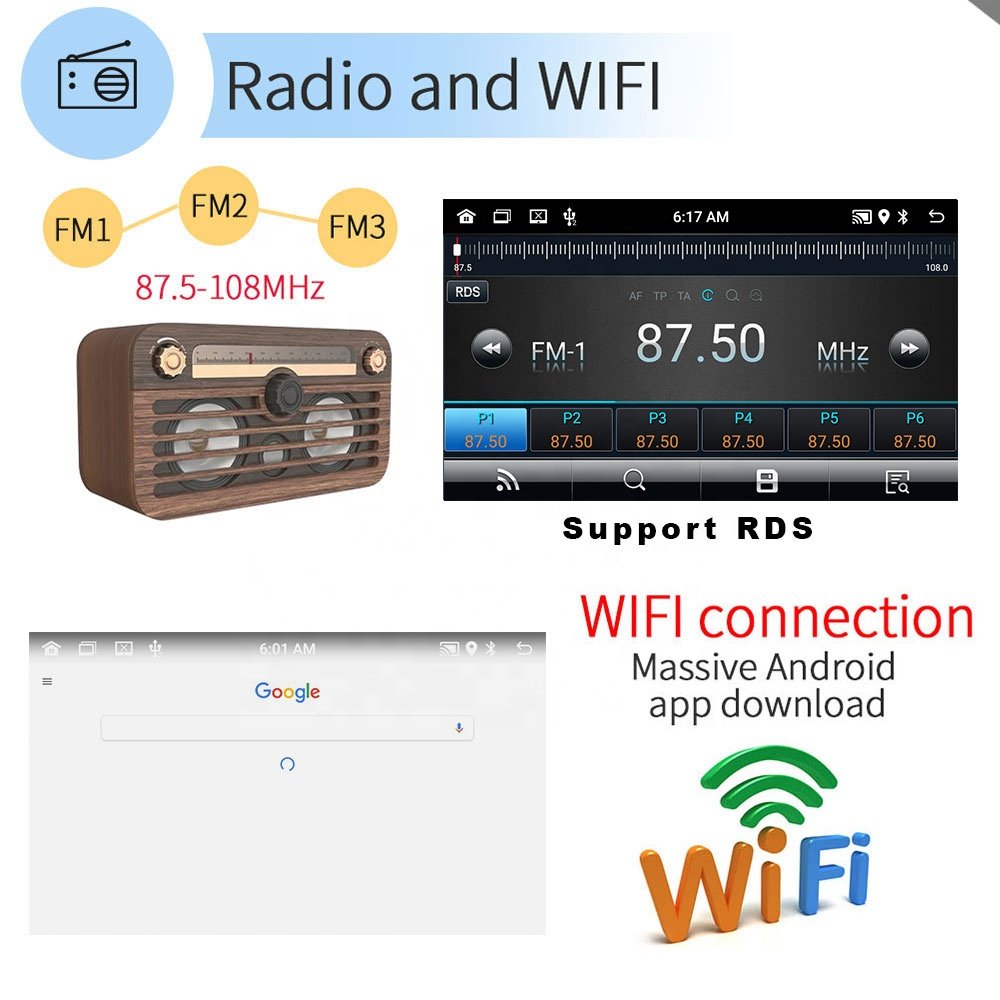 Podofo 10.1'' Android 13.0 Car Stereo Radio 1+32GB Autoradio Stereo Video Player 2 Din GPS WiFi BT FM RDS Factory